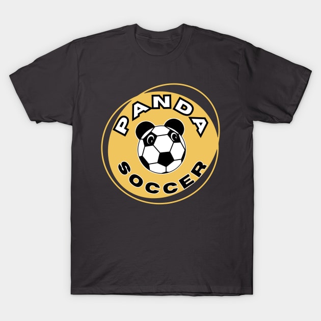 Panda soccer head of a cute panda in the shape of a soccer ball on the background of an orange circle for sports lovers T-Shirt by PopArtyParty